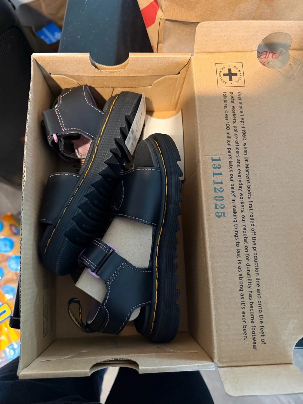 Kids Dr martens Black and Pink Heart Sandals
